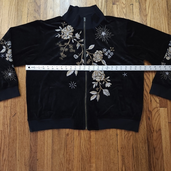 Johnny Was Womens Velour Track Jacket Embroidered Size XXL Black - Picture 6 of 9